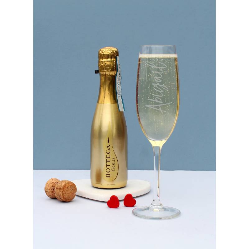 Personalised Name Only Flute & Mini Gold Bottega Prosecco Set