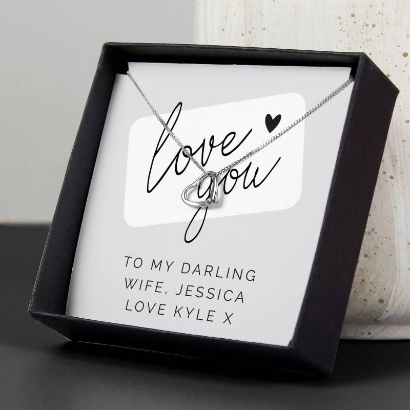 Personalised Love you Sentiment Silver Tone Necklace and Box