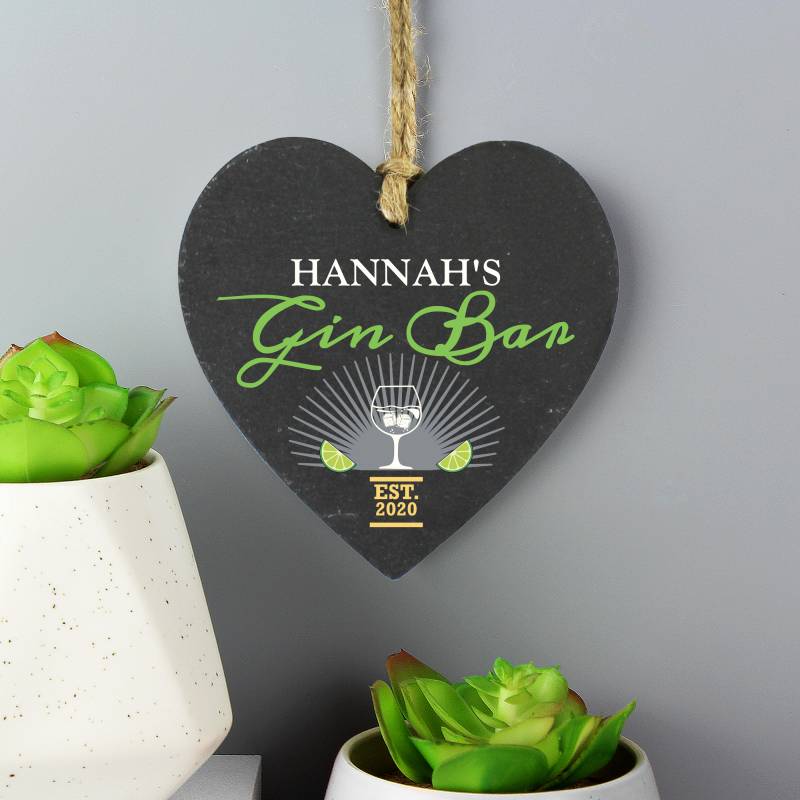 Personalised Gin Bar Slate Heart Decoration